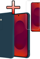 NoXx NoXx Samsung Galaxy S25 Hoesje Siliconen Met Screenprotector - Donkerblauw