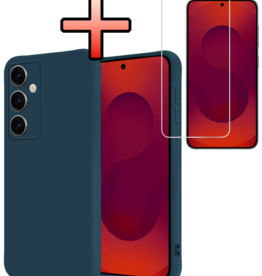 NoXx NoXx Samsung Galaxy S25 Hoesje Siliconen Met Screenprotector - Donkerblauw