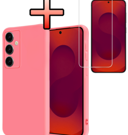 NoXx NoXx Samsung Galaxy S25 Hoesje Siliconen Met Screenprotector - Lichtroze