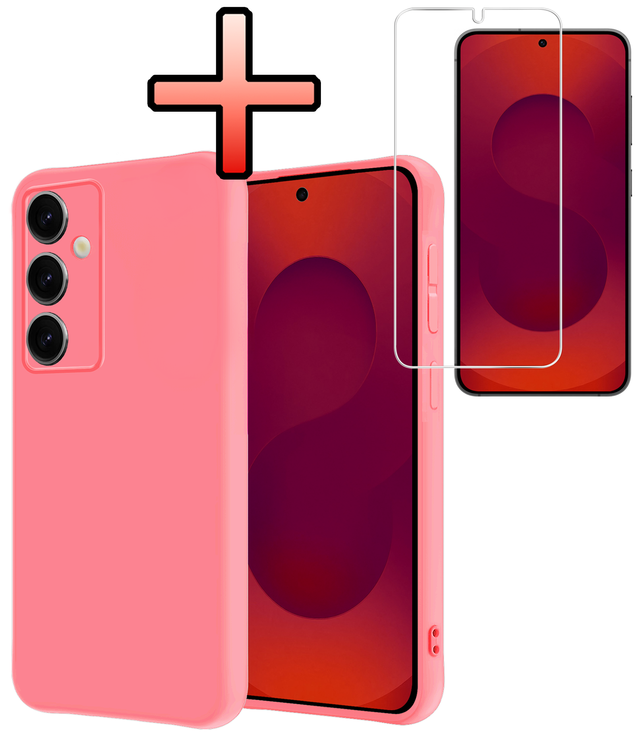 NoXx NoXx Samsung Galaxy S25 Hoesje Siliconen Met Screenprotector - Lichtroze