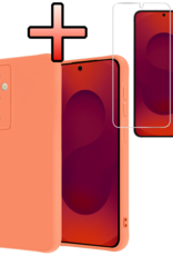 NoXx NoXx Samsung Galaxy S25 Hoesje Siliconen Met Screenprotector - Perzik