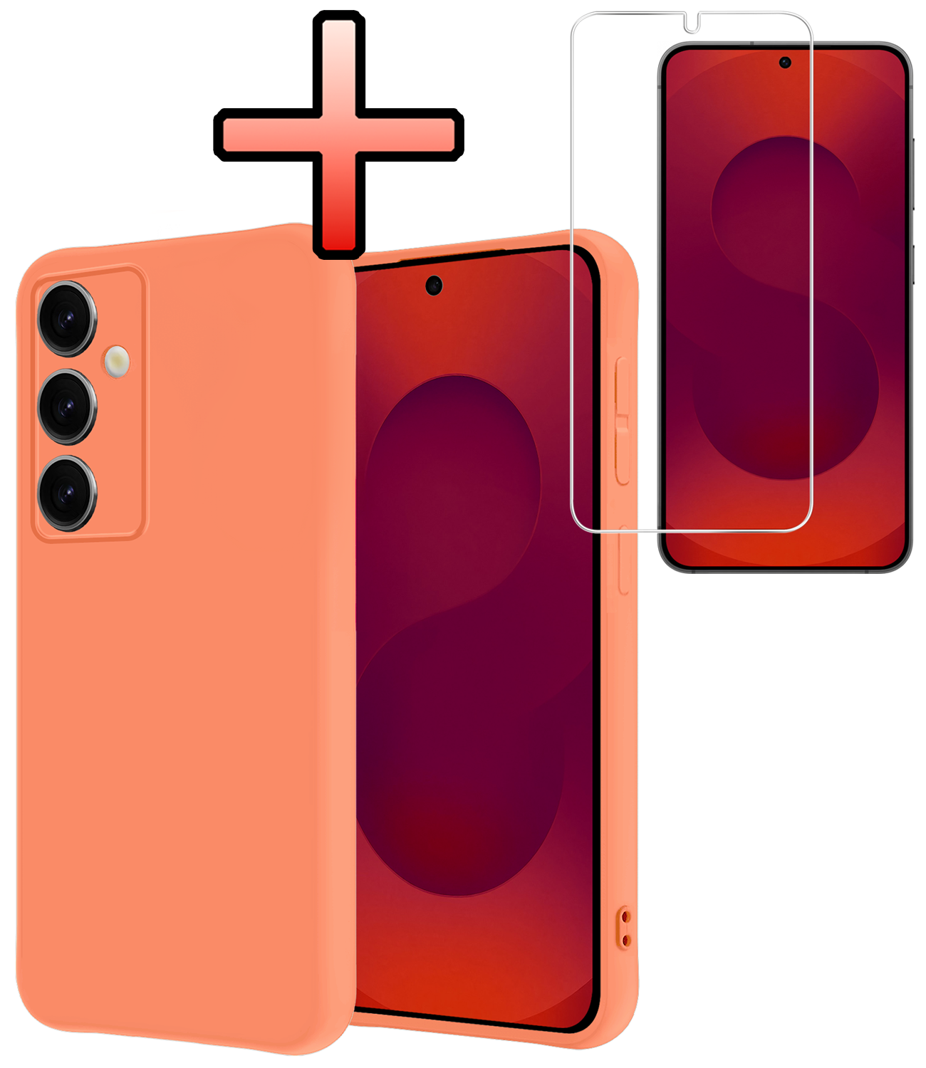 NoXx NoXx Samsung Galaxy S25 Hoesje Siliconen Met Screenprotector - Perzik