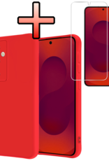 NoXx NoXx Samsung Galaxy S25 Hoesje Siliconen Met Screenprotector - Rood