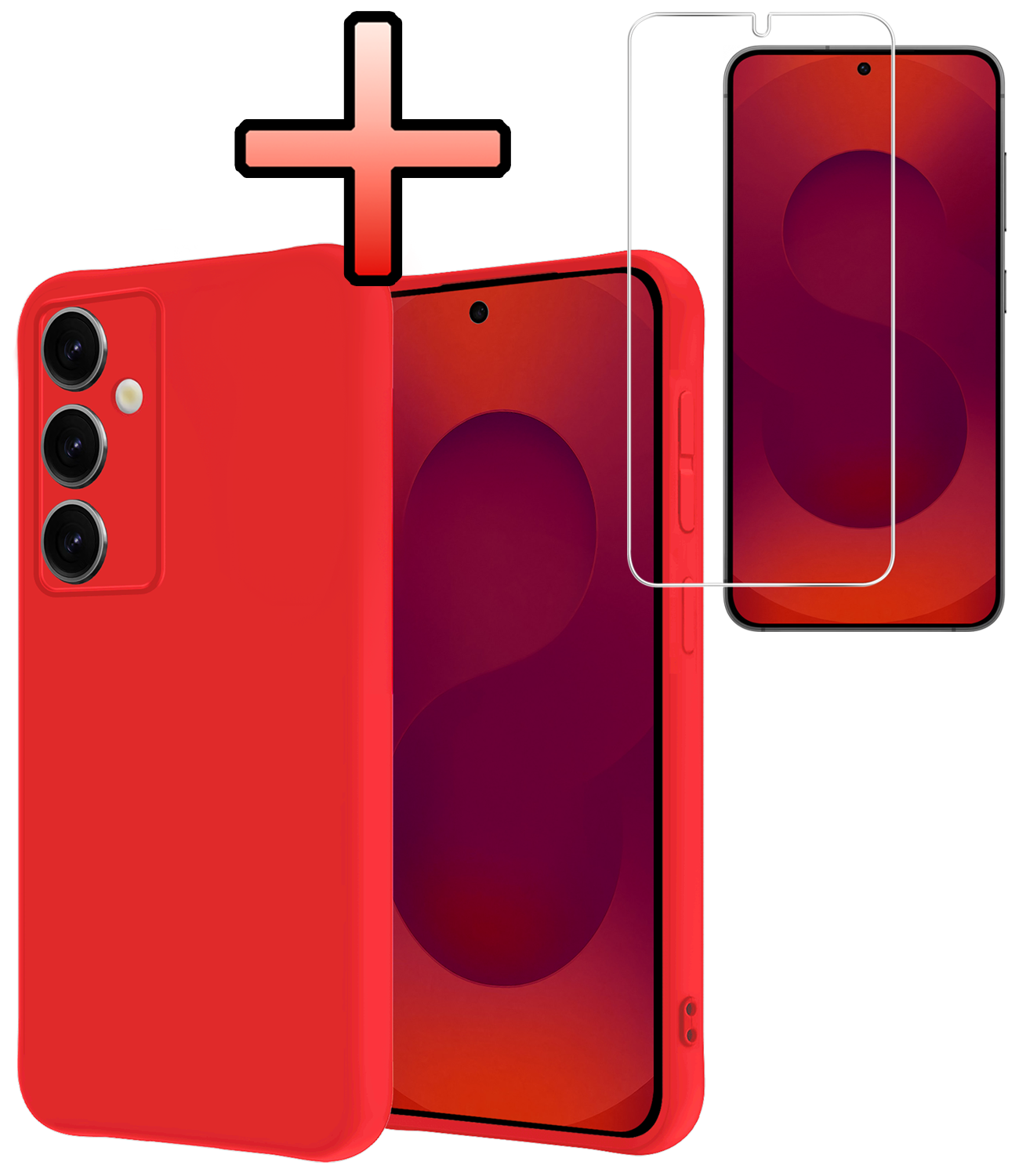 NoXx NoXx Samsung Galaxy S25 Hoesje Siliconen Met Screenprotector - Rood