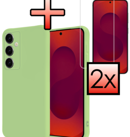 NoXx NoXx Samsung Galaxy S25 Hoesje Siliconen Met 2x Screenprotector - Groen