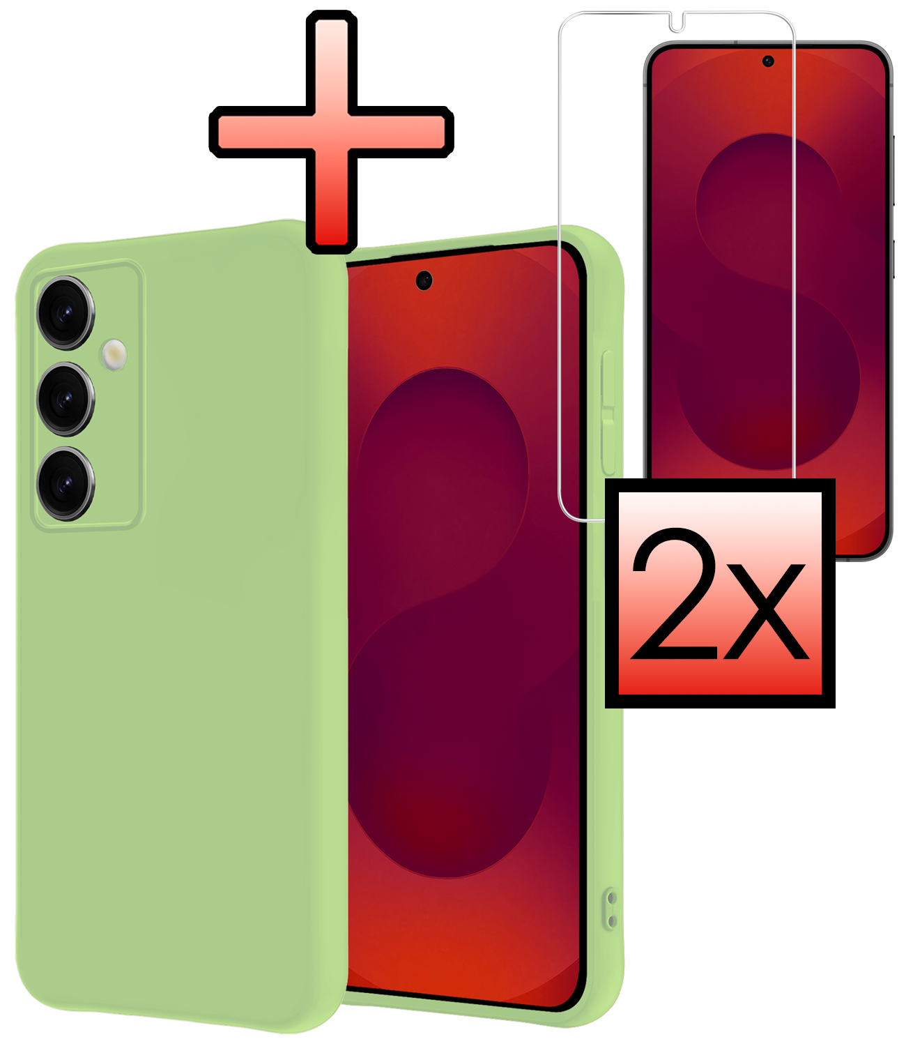 NoXx NoXx Samsung Galaxy S25 Hoesje Siliconen Met 2x Screenprotector - Groen