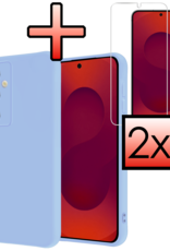 NoXx NoXx Samsung Galaxy S25 Hoesje Siliconen Met 2x Screenprotector - Lichtblauw