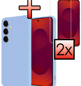 NoXx NoXx Samsung Galaxy S25 Hoesje Siliconen Met 2x Screenprotector - Lichtblauw