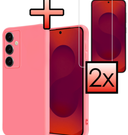 NoXx NoXx Samsung Galaxy S25 Hoesje Siliconen Met 2x Screenprotector - Lichtroze