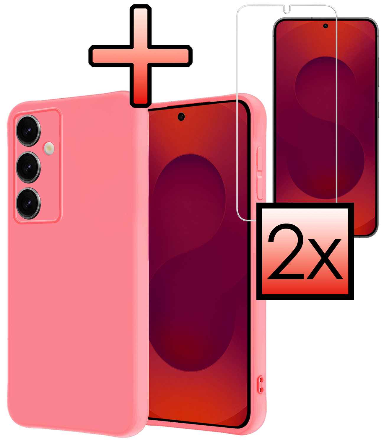 NoXx NoXx Samsung Galaxy S25 Hoesje Siliconen Met 2x Screenprotector - Lichtroze
