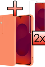 NoXx NoXx Samsung Galaxy S25 Hoesje Siliconen Met 2x Screenprotector - Perzik