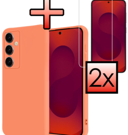 NoXx NoXx Samsung Galaxy S25 Hoesje Siliconen Met 2x Screenprotector - Perzik