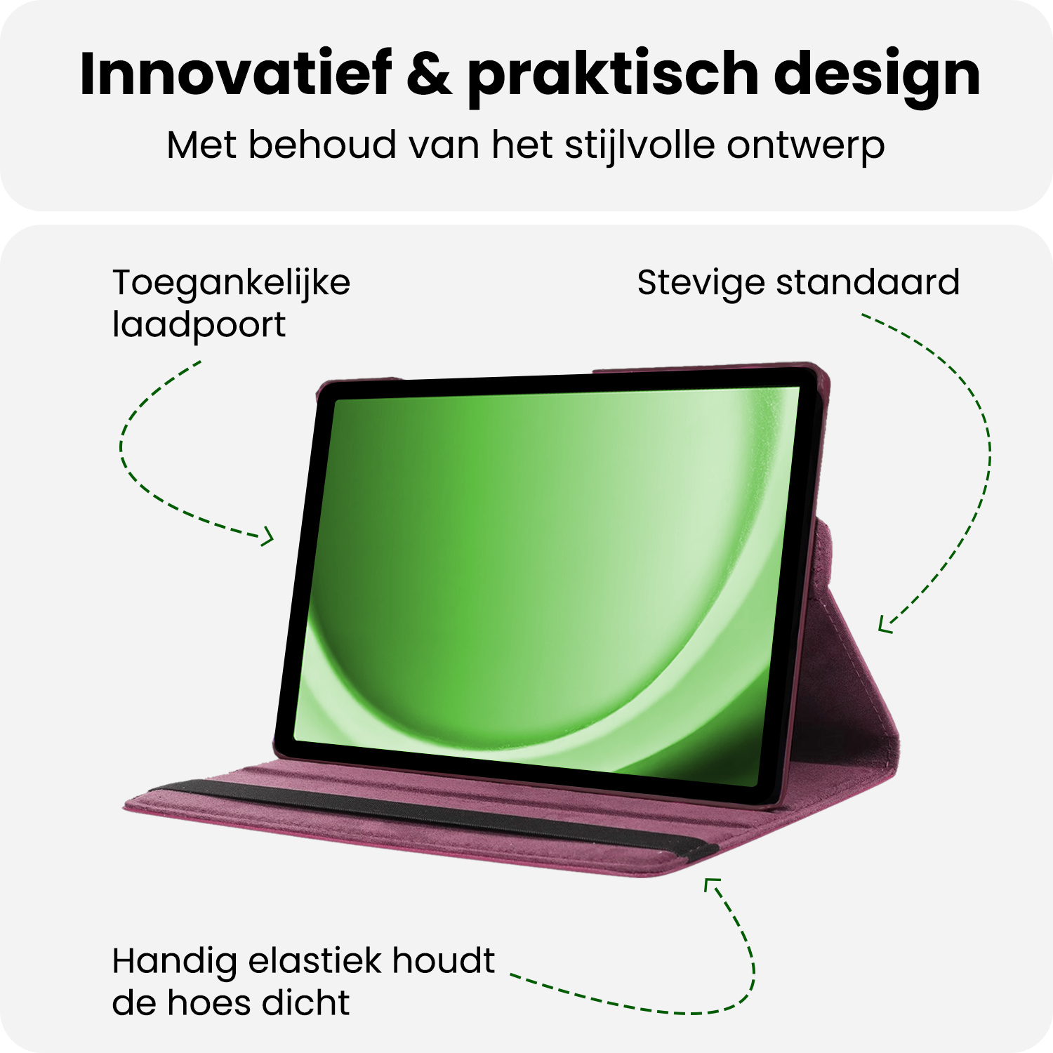 BASEY. BASEY. Samsung Galaxy Tab A9 2023 Hoes Draaibaar Met Screenprotector - Paars