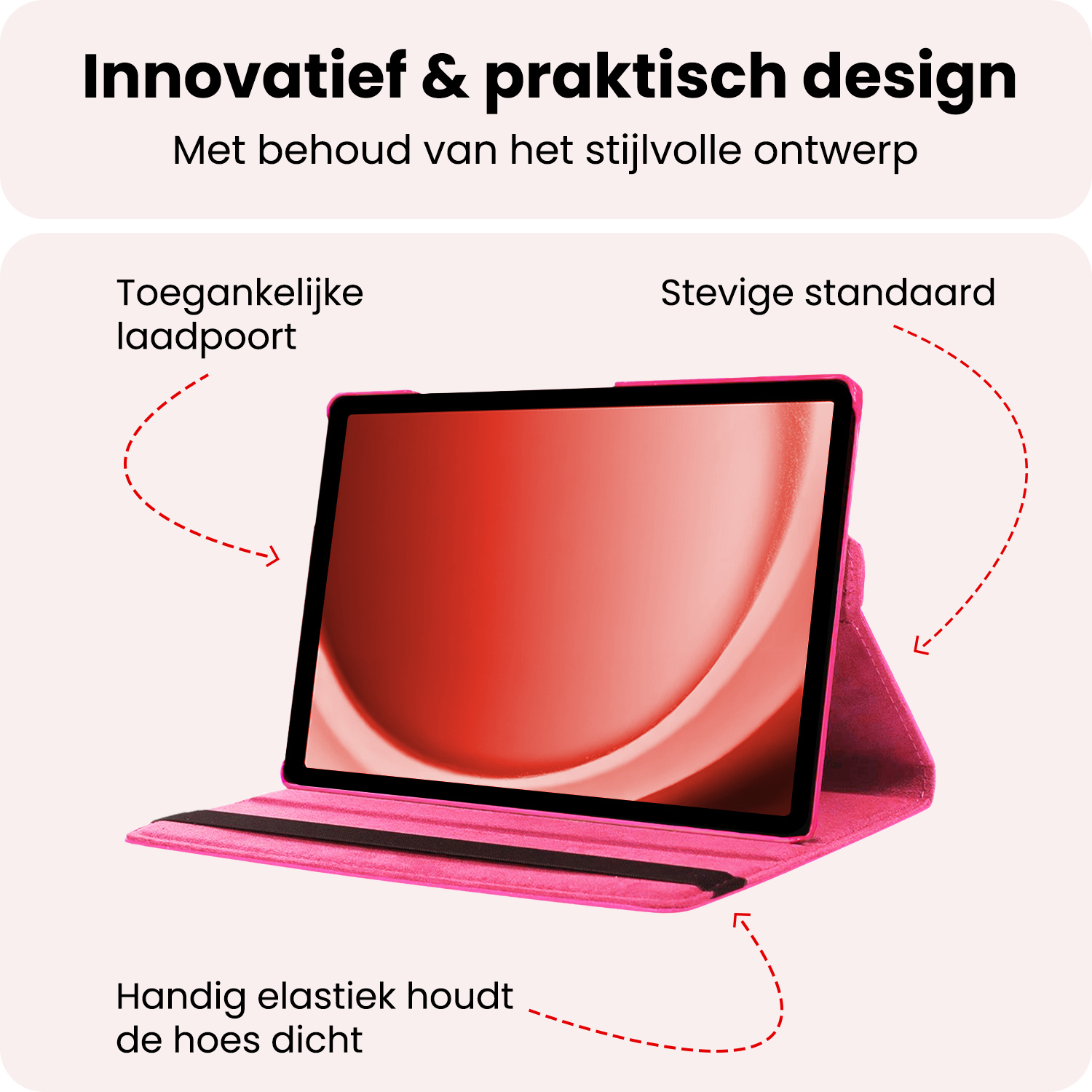 NoXx NoXx Samsung Galaxy Tab A9 2023 Hoes Draaibaar Met Screenprotector - Donkerroze