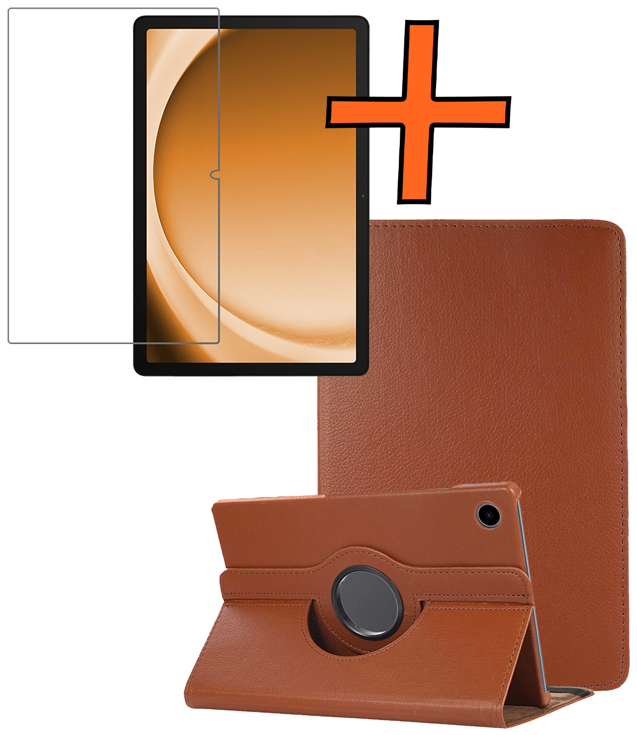 Nomfy Nomfy Samsung Galaxy Tab A9 2023 Hoes Draaibaar Met Screenprotector - Bruin