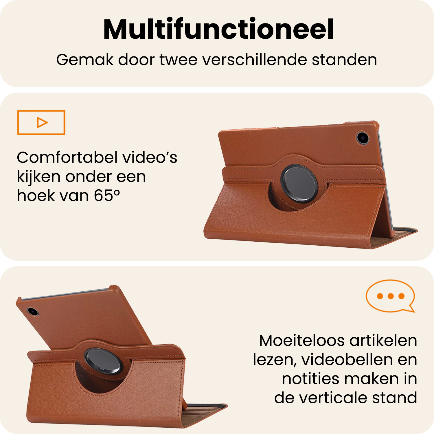 Nomfy Nomfy Samsung Galaxy Tab A9 2023 Hoes Draaibaar Met Screenprotector - Bruin