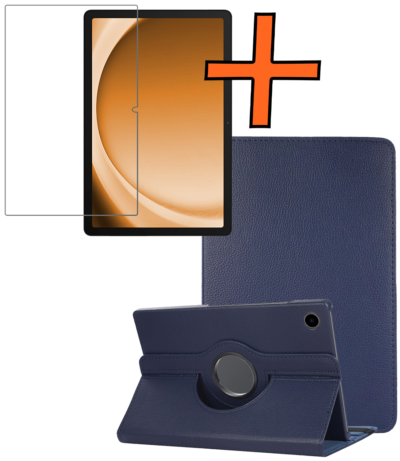 Nomfy Nomfy Samsung Galaxy Tab A9 2023 Hoes Draaibaar Met Screenprotector - Donkerblauw