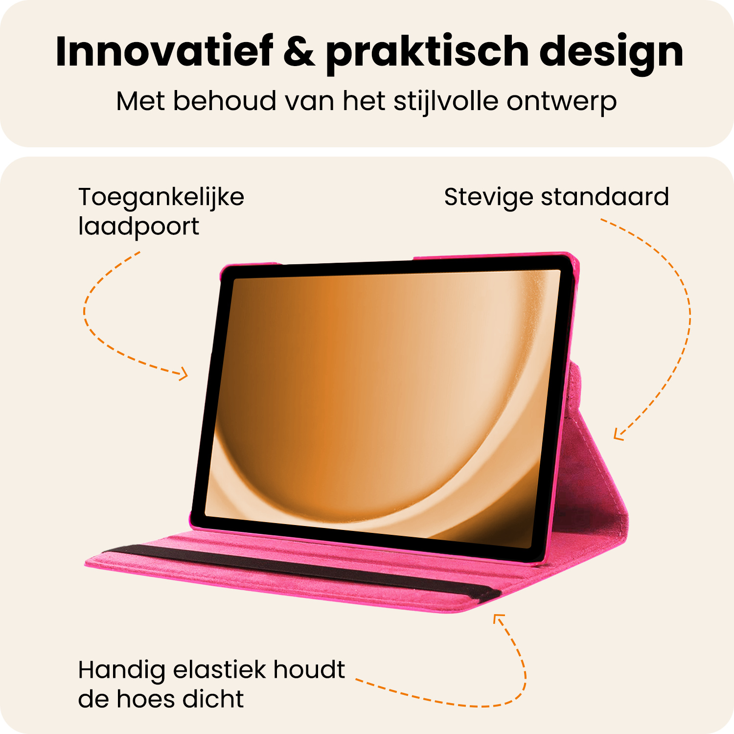 Nomfy Nomfy Samsung Galaxy Tab A9 2023 Hoes Draaibaar Met Screenprotector - Donkerroze