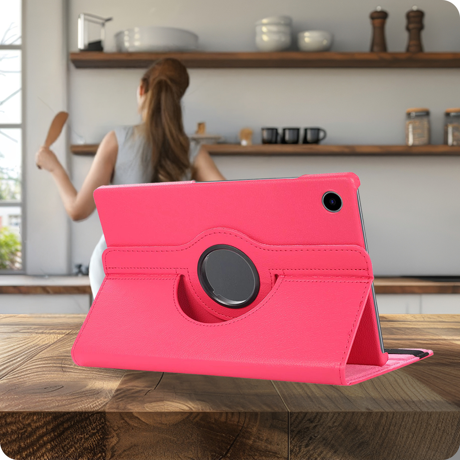 BASEY. BASEY. Samsung Galaxy Tab A9 Plus 2023 Hoes Draaibaar Met Screenprotector - Donkerroze