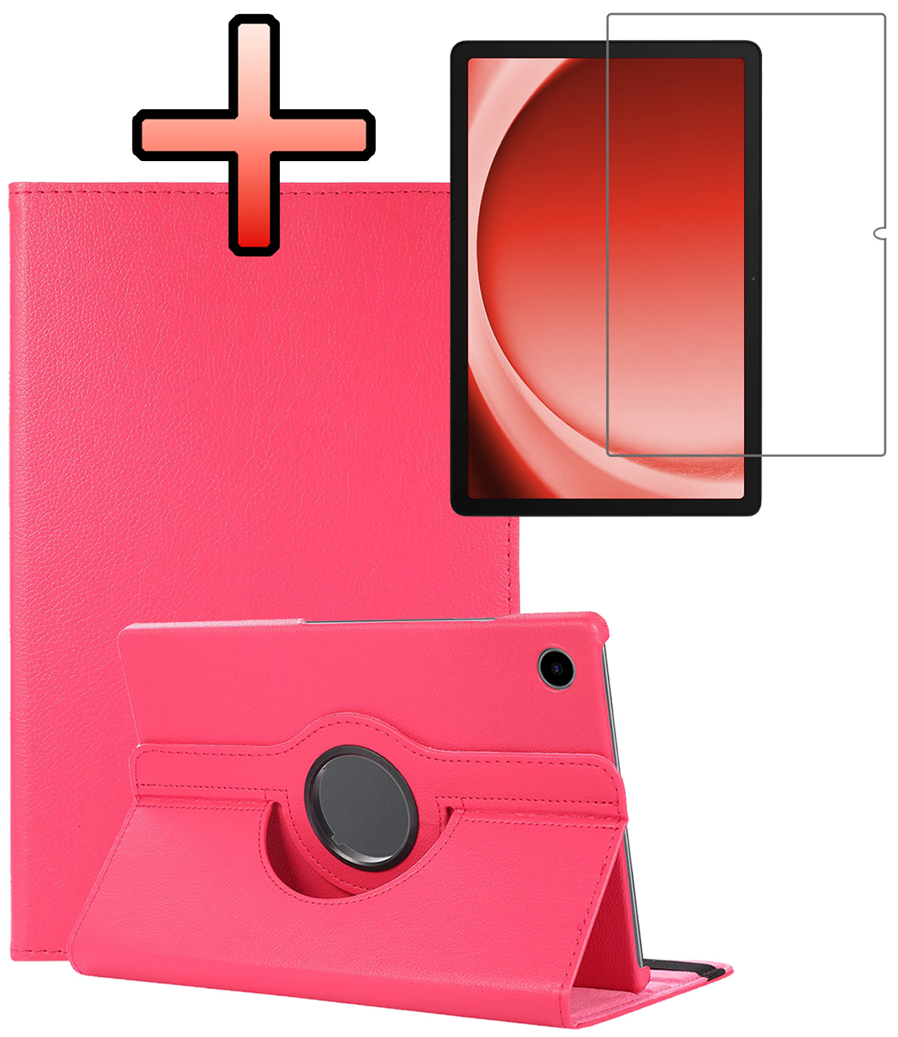NoXx NoXx Samsung Galaxy Tab A9 Plus 2023 Hoes Draaibaar Met Screenprotector - Donkerroze