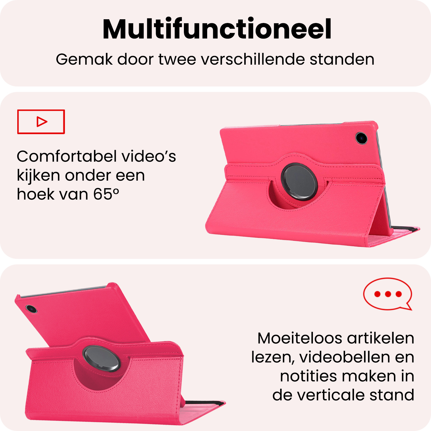 NoXx NoXx Samsung Galaxy Tab A9 Plus 2023 Hoes Draaibaar Met Screenprotector - Donkerroze