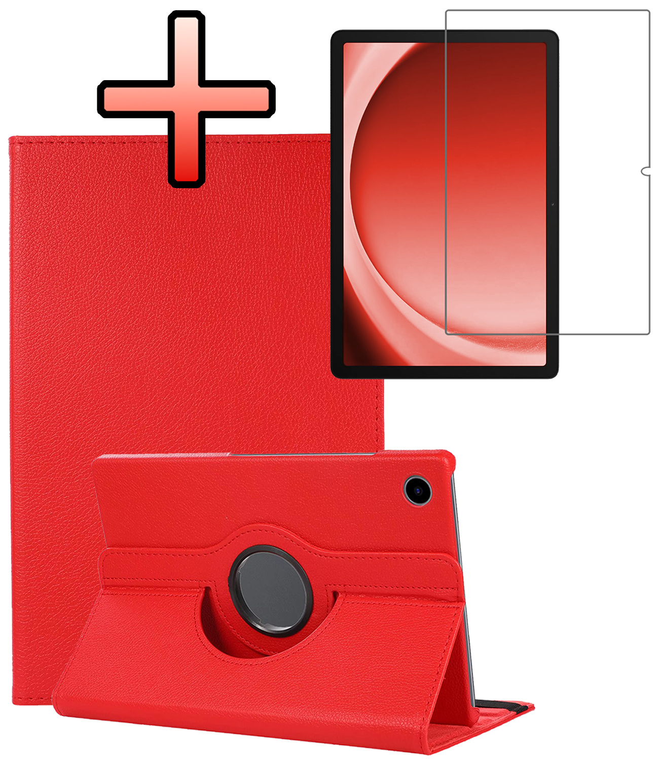 NoXx NoXx Samsung Galaxy Tab A9 Plus 2023 Hoes Draaibaar Met Screenprotector - Rood