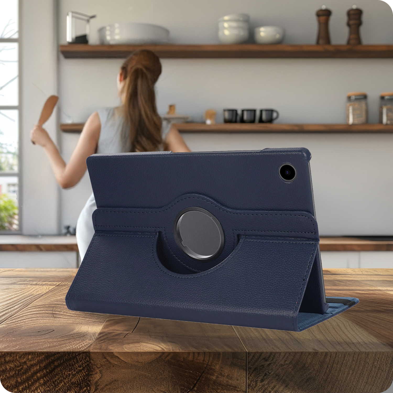 Nomfy Nomfy Samsung Galaxy Tab A9 Plus 2023 Hoes Draaibaar Met Screenprotector - Donkerblauw