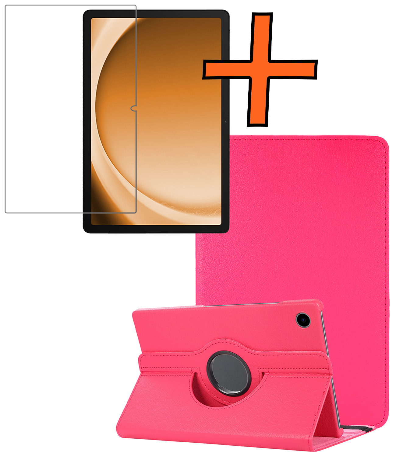 Nomfy Nomfy Samsung Galaxy Tab A9 Plus 2023 Hoes Draaibaar Met Screenprotector - Donkerroze