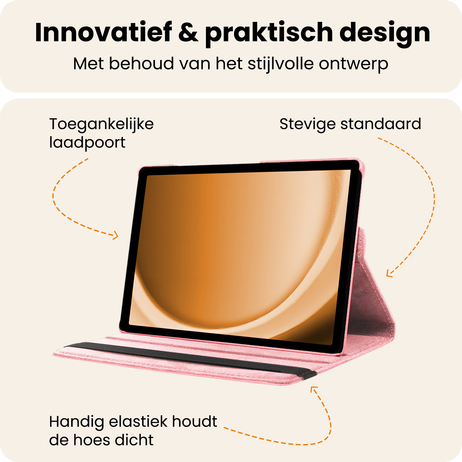 Nomfy Nomfy Samsung Galaxy Tab A9 Plus 2023 Hoes Draaibaar Met Screenprotector - Lichtroze