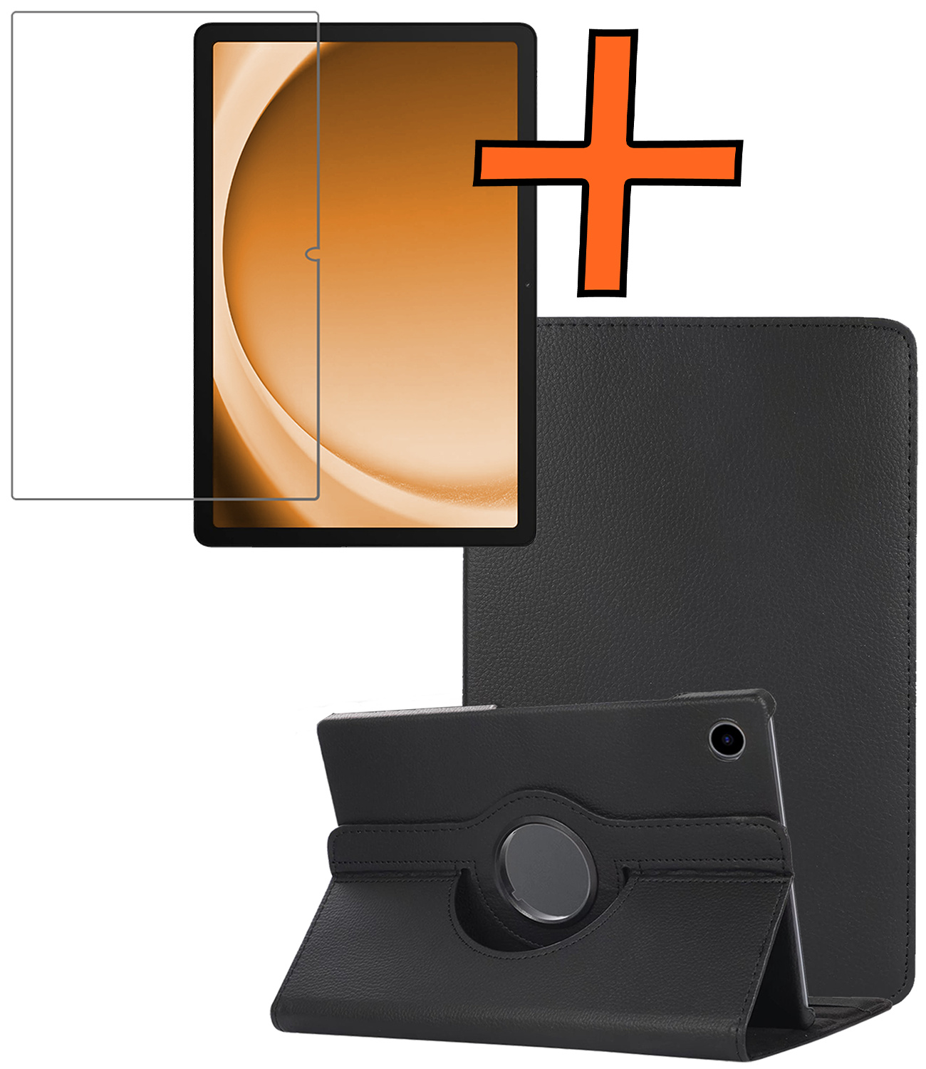 Nomfy Nomfy Samsung Galaxy Tab A9 Plus 2023 Hoes Draaibaar Met Screenprotector - Zwart