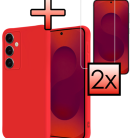 NoXx NoXx Samsung Galaxy S25 Hoesje Siliconen Met 2x Screenprotector - Rood