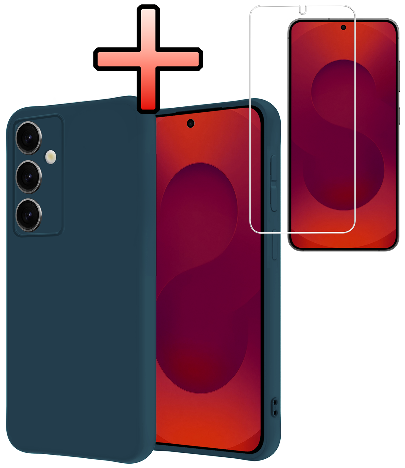 NoXx NoXx Samsung Galaxy S25 Plus Hoesje Siliconen Met Screenprotector - Donkerblauw