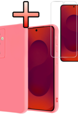 NoXx NoXx Samsung Galaxy S25 Plus Hoesje Siliconen Met Screenprotector - Lichtroze