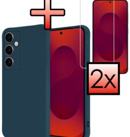NoXx NoXx Samsung Galaxy S25 Plus Hoesje Siliconen Met 2x Screenprotector - Donkerblauw