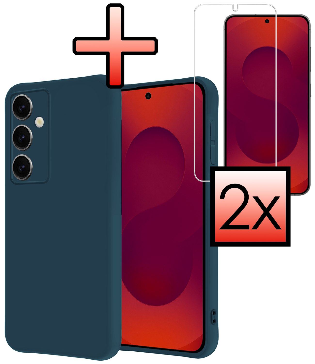 NoXx NoXx Samsung Galaxy S25 Plus Hoesje Siliconen Met 2x Screenprotector - Donkerblauw