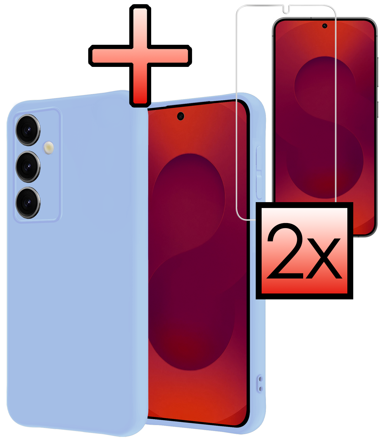 NoXx NoXx Samsung Galaxy S25 Plus Hoesje Siliconen Met 2x Screenprotector - Lichtblauw