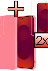 NoXx NoXx Samsung Galaxy S25 Plus Hoesje Siliconen Met 2x Screenprotector - Lichtroze