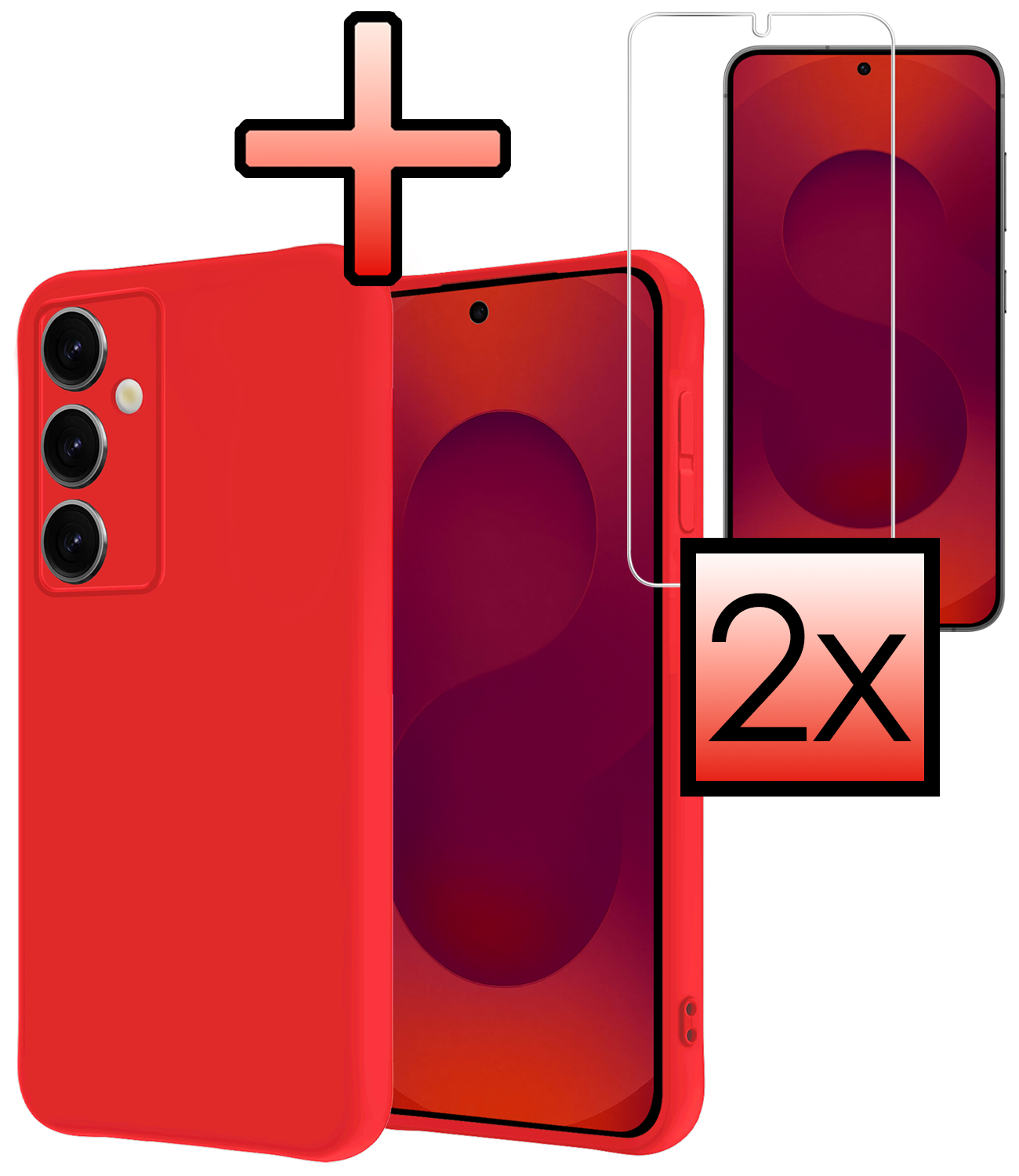 NoXx NoXx Samsung Galaxy S25 Plus Hoesje Siliconen Met 2x Screenprotector - Rood