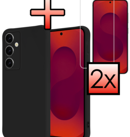 NoXx NoXx Samsung Galaxy S25 Plus Hoesje Siliconen Met 2x Screenprotector - Zwart