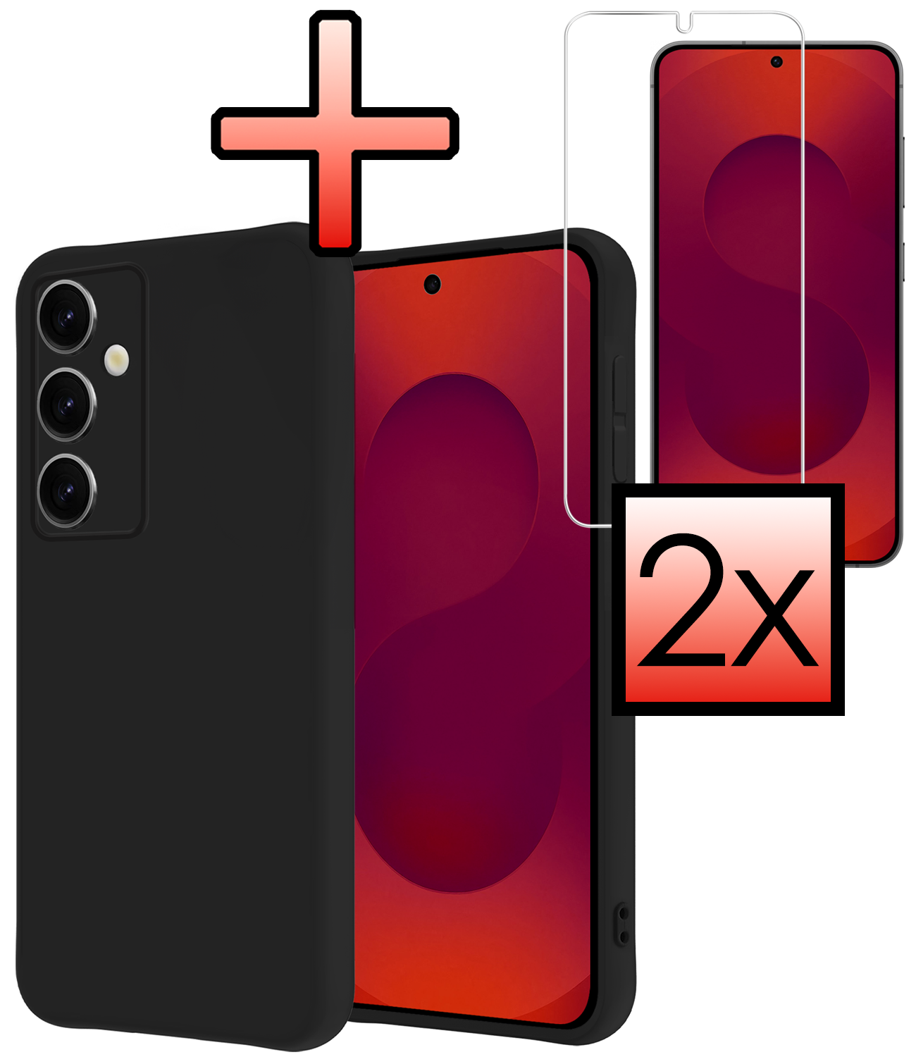 NoXx NoXx Samsung Galaxy S25 Plus Hoesje Siliconen Met 2x Screenprotector - Zwart
