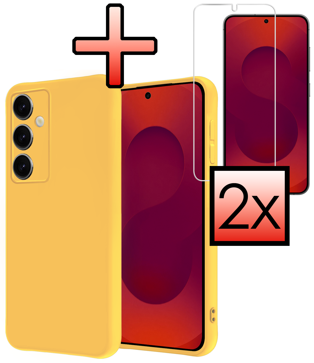 NoXx NoXx Samsung Galaxy S25 Plus Hoesje Siliconen Met 2x Screenprotector - Geel