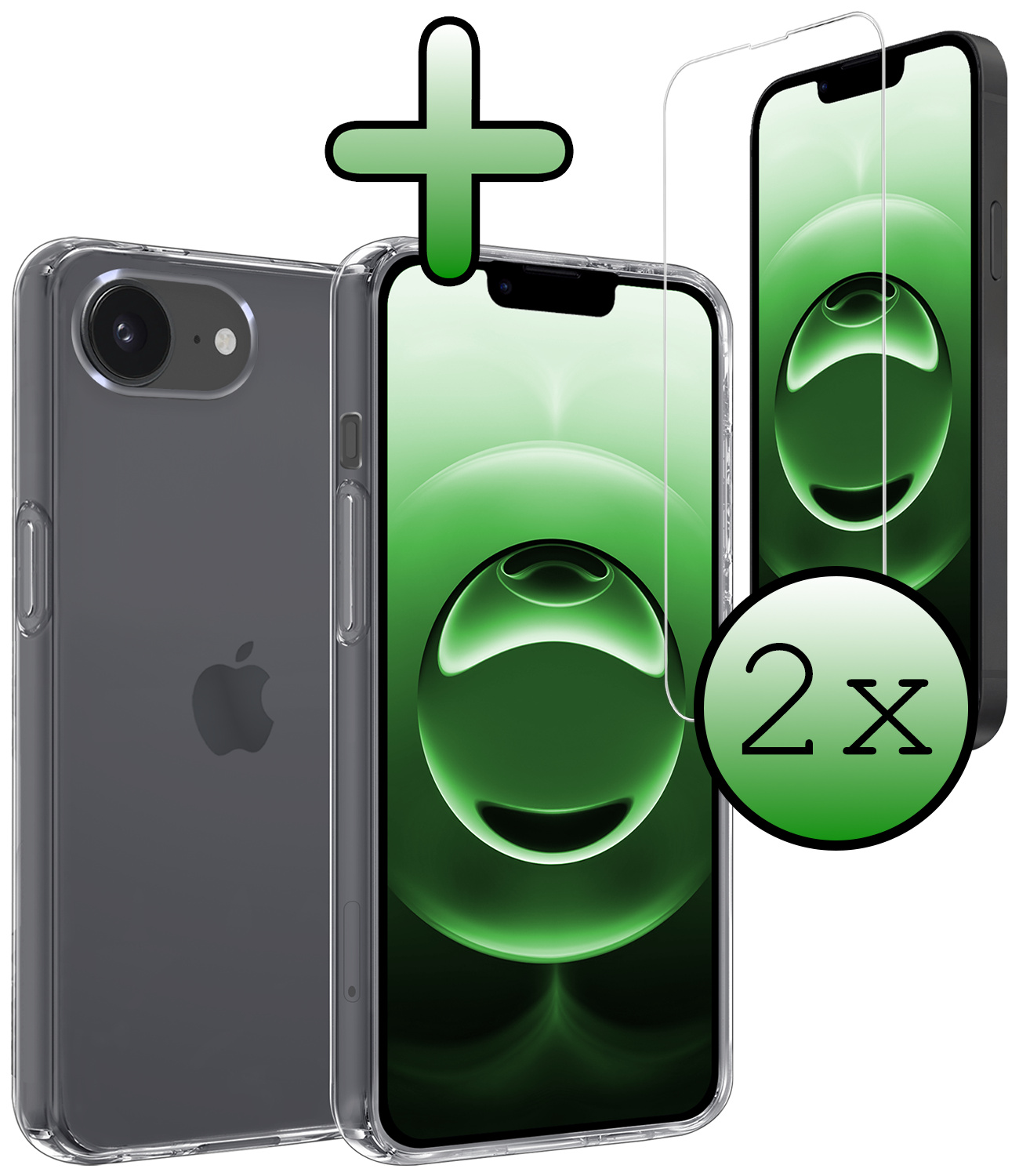 BASEY. BASEY. iPhone 16E Hoesje Siliconen Met 2x Screenprotector Met Dichte Notch - Transparant