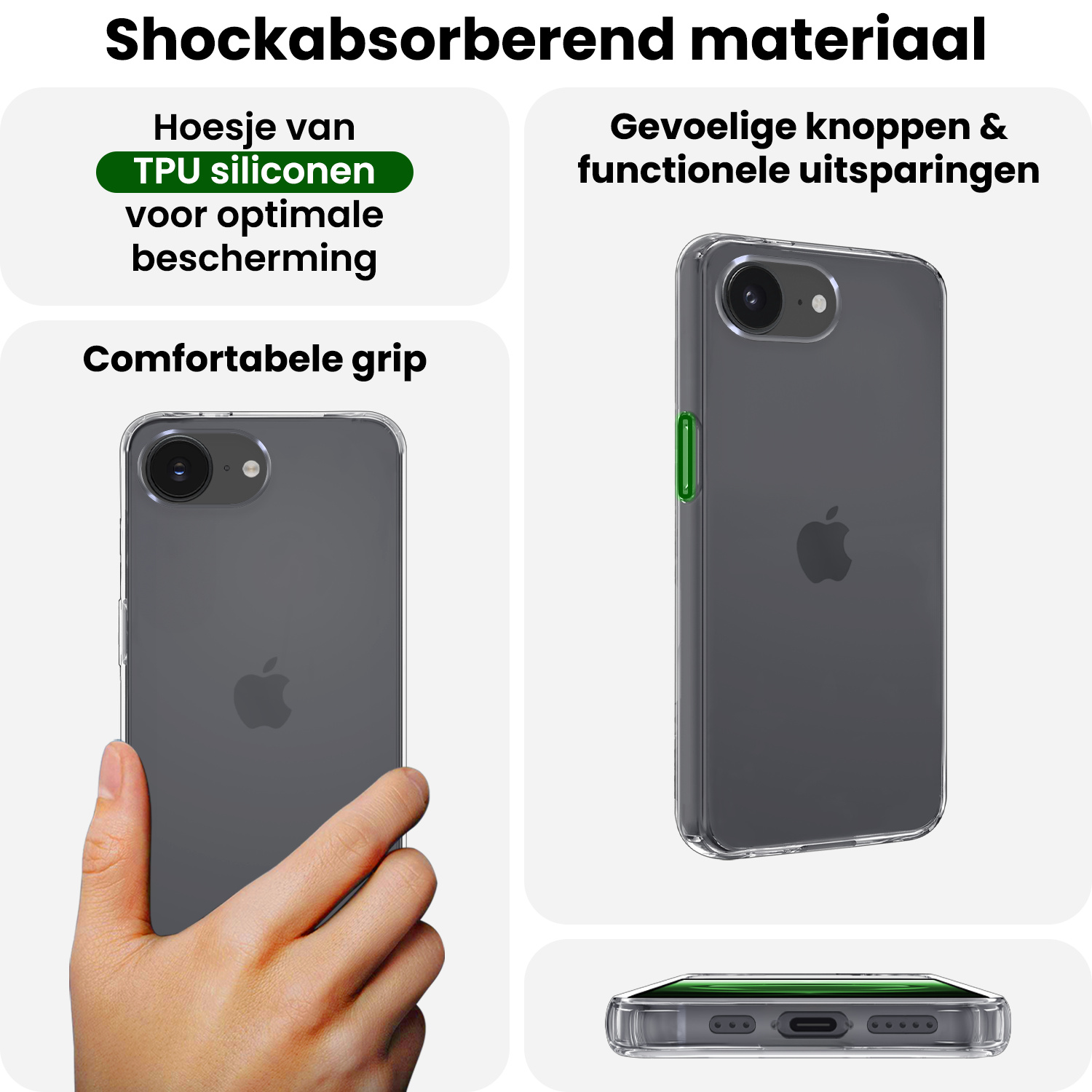 BASEY. BASEY. iPhone 16E Hoesje Siliconen Met 2x Screenprotector Met Dichte Notch - Transparant