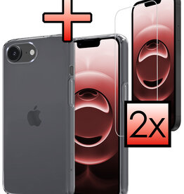 NoXx NoXx iPhone 16E Hoesje Siliconen Met 2x Screenprotector Met Dichte Notch - Transparant