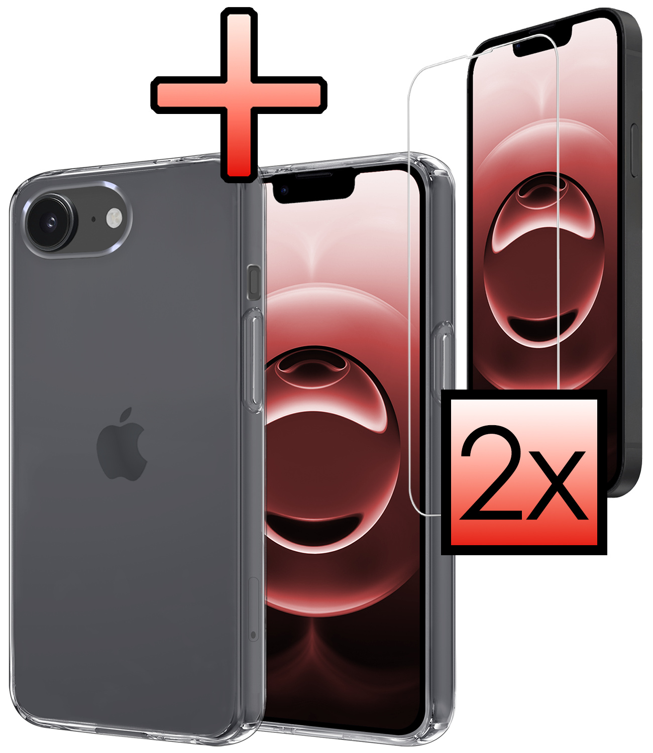 NoXx NoXx iPhone 16E Hoesje Siliconen Met 2x Screenprotector Met Dichte Notch - Transparant