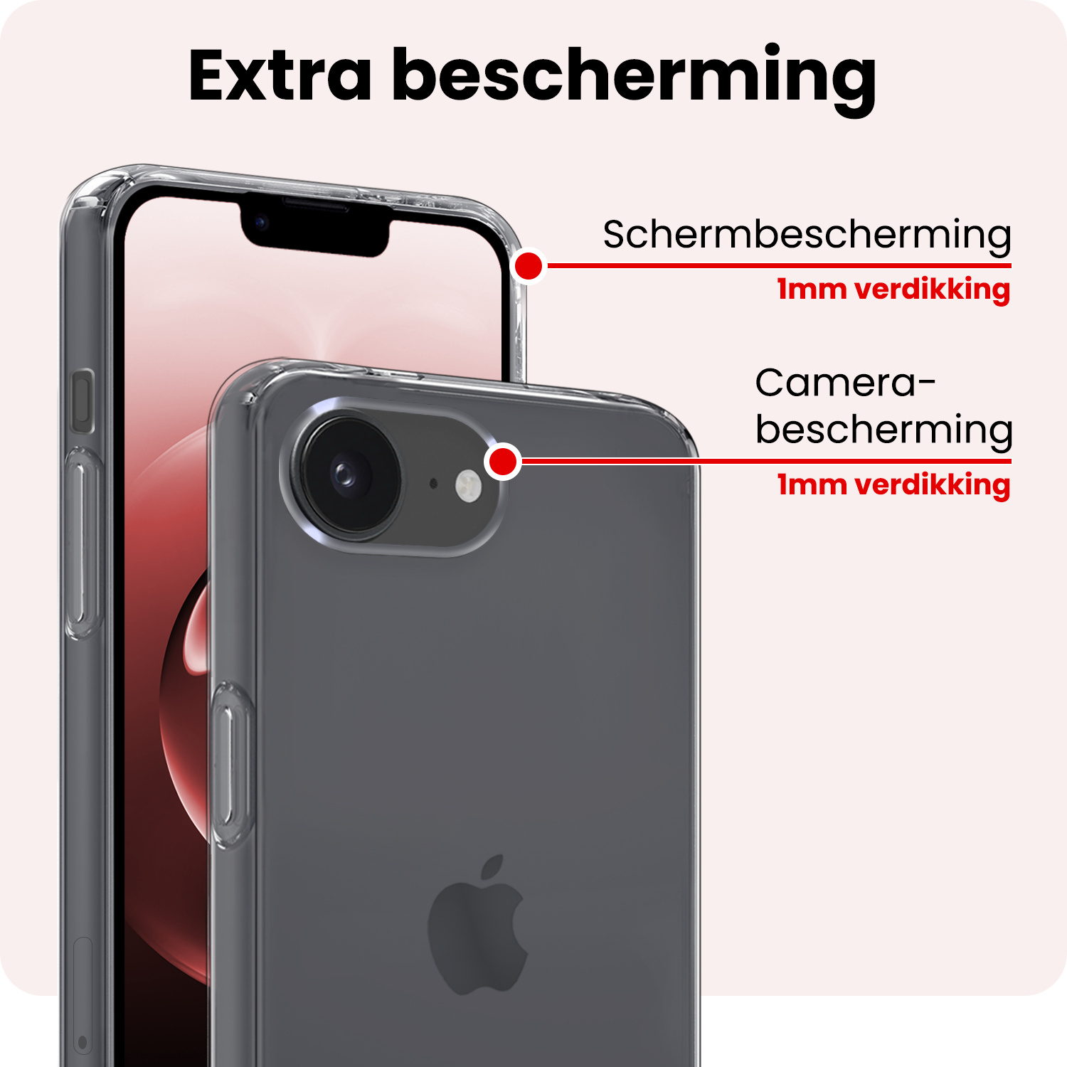 NoXx NoXx iPhone 16E Hoesje Siliconen Met 2x Screenprotector Met Dichte Notch - Transparant