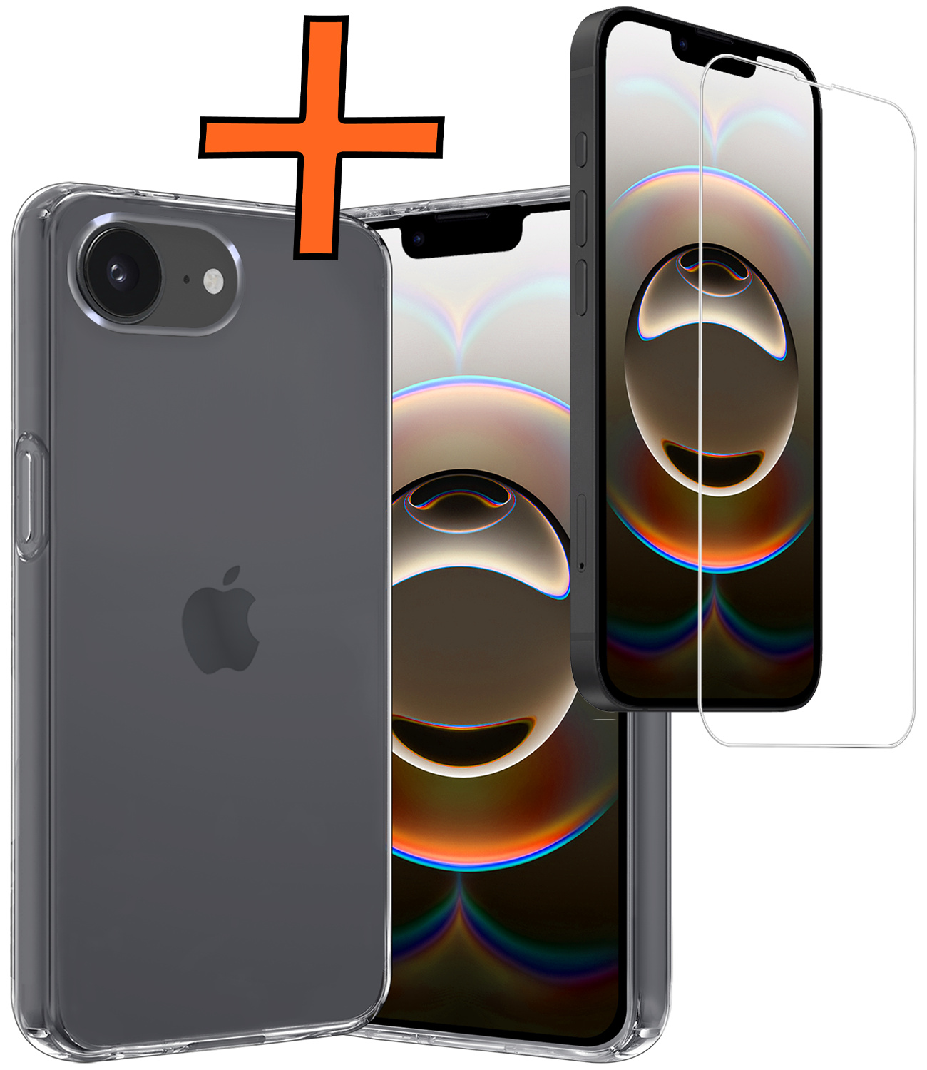Nomfy Nomfy iPhone 16E Hoesje Siliconen Met Screenprotector Met Dichte Notch - Transparant