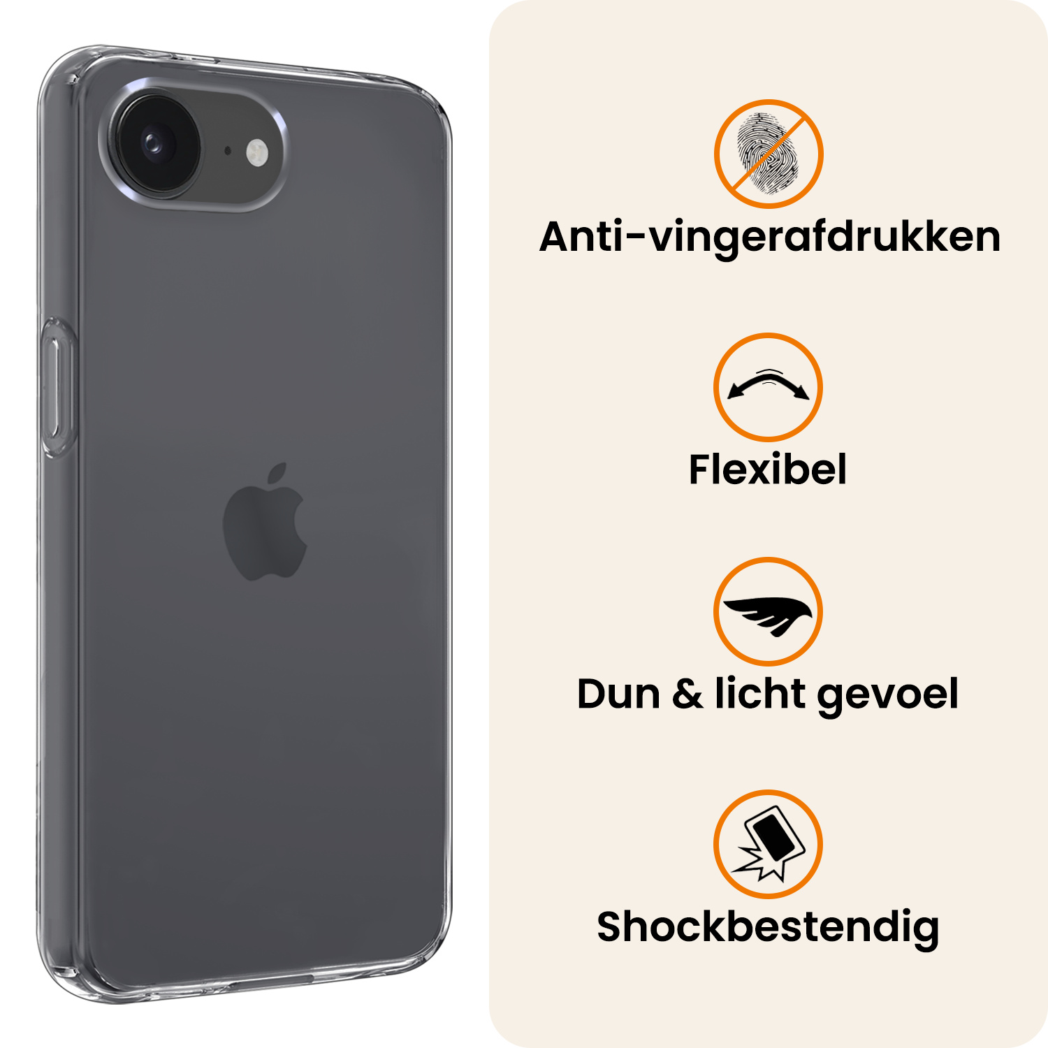 Nomfy Nomfy iPhone 16E Hoesje Siliconen Met Screenprotector Met Dichte Notch - Transparant