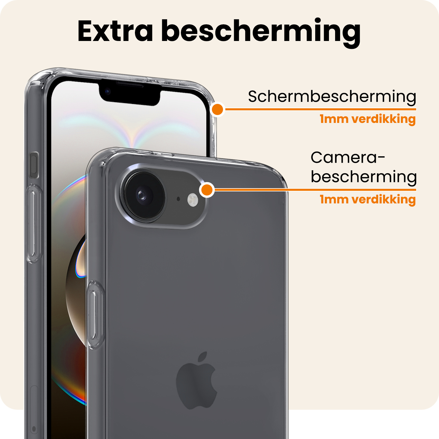 Nomfy Nomfy iPhone 16E Hoesje Siliconen Met Screenprotector Met Dichte Notch - Transparant