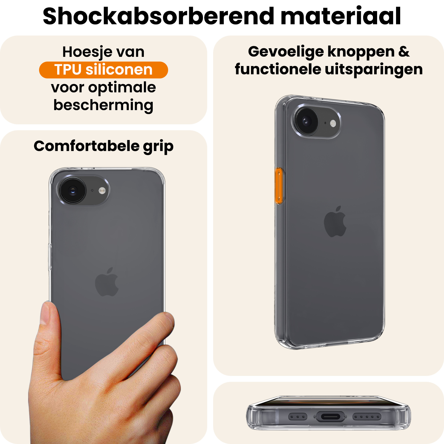 Nomfy Nomfy iPhone 16E Hoesje Siliconen Met Screenprotector Met Dichte Notch - Transparant